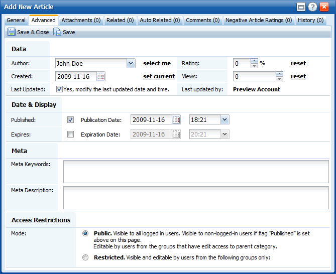 Advanced Article Properties in Knowledge Base Management