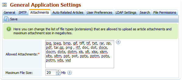 List of allowed file attachments in knowledge base software