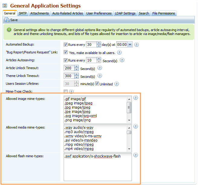 Allowed mime types setting