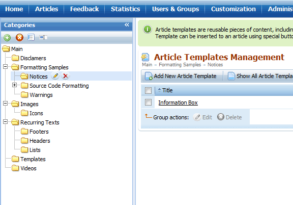 Article templates organization