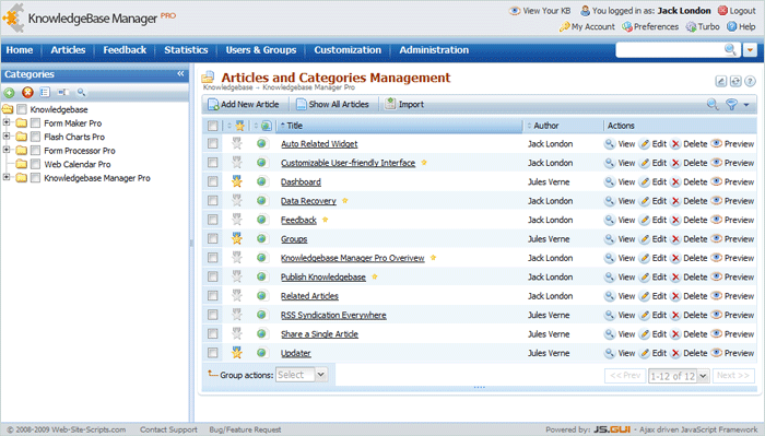 Backend article and category management