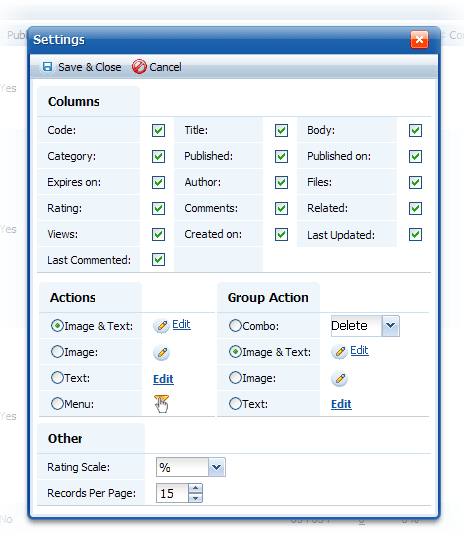 Grid settings