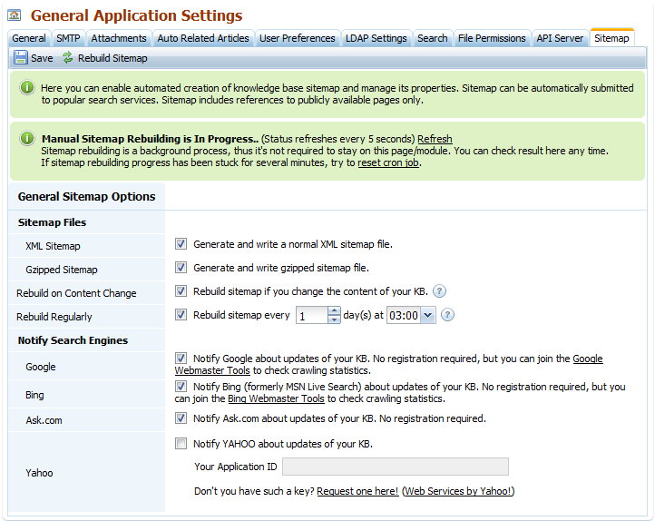 Sitemap Settings