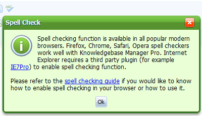 Spell check in knowledge base software.