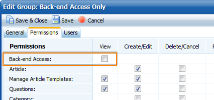 Back-end access permission