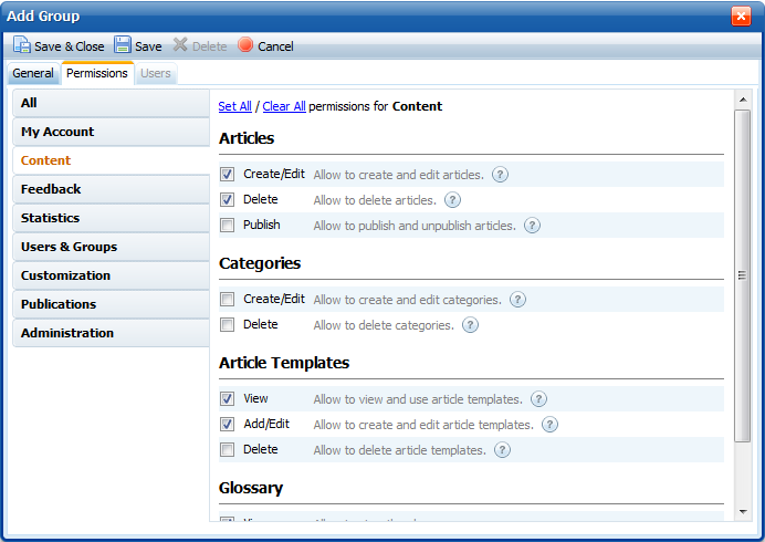 Group Permissions: Content