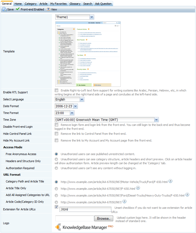 Knowledge Base General Settings